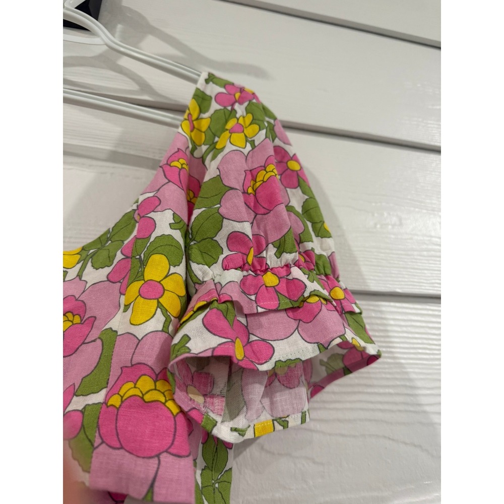 #B- 007- Floral Crop Top and Belted Mini Skirt Set Pink Yellow Retro 2 Piece - Picture 2 of 11